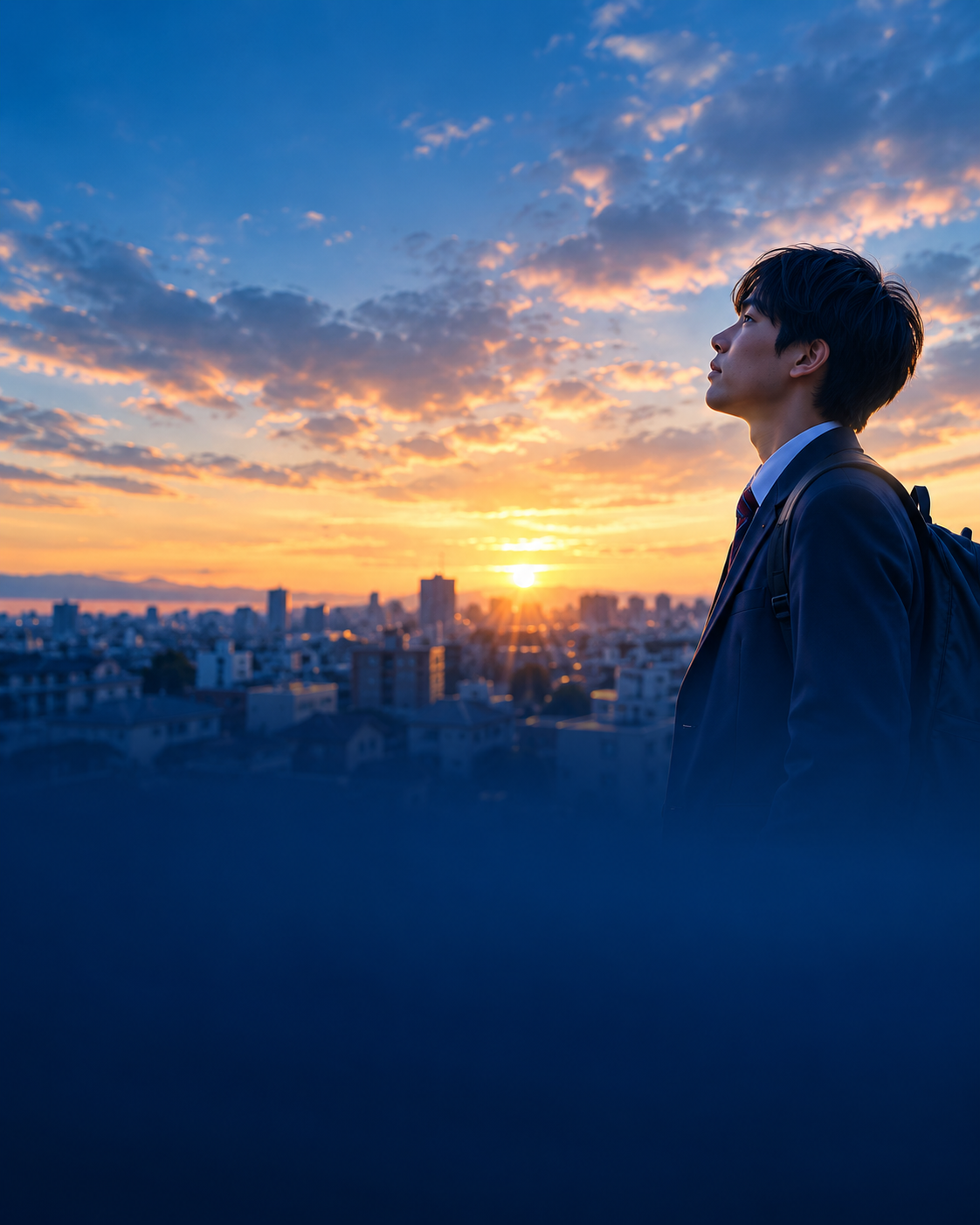 夕空を見つめる高校生のイメージ