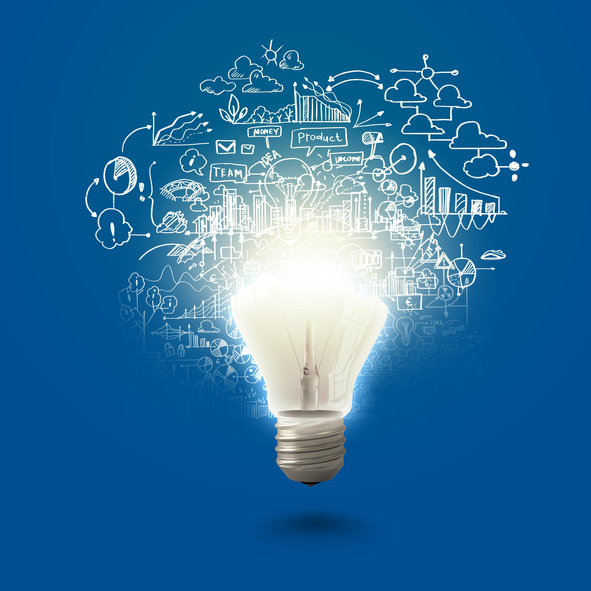 Conceptual image of electric bulb against blue background